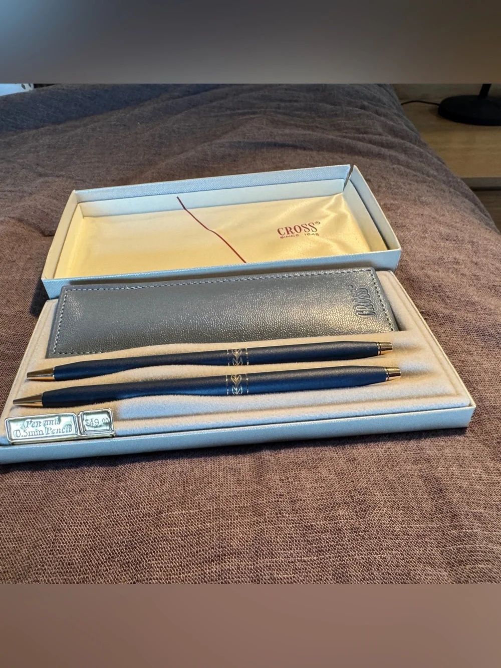 Cross Blue Leather Card & Key Sleeve Set with Matching Blue Pens
